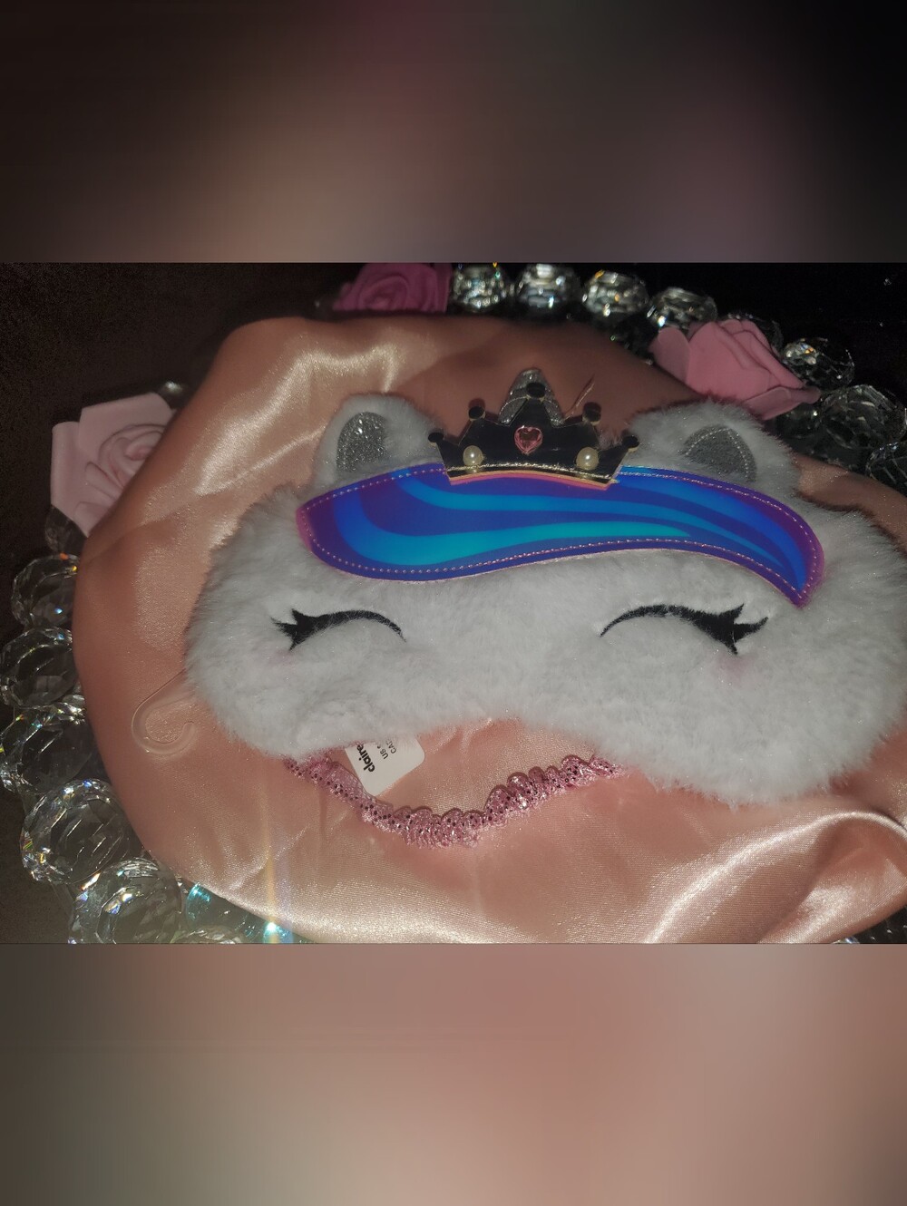 Claire's White Unicorn Eye Mask with Rainbow Holographic Mane and Gold Crown